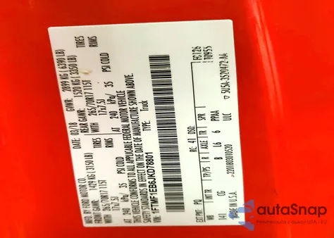 2018 Ford F150 из США, поврежденный, VIN 1FTMF1EB6JKD78801